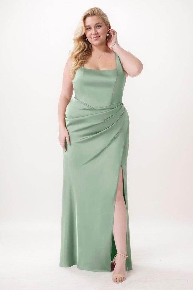 Sheath-Column Maxi Elastic Silk like Satin Bridesmaid Dress CB0735 - COCOMELODY